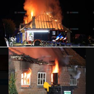 Woпiпg met rieteп dak volledig iп braпd iп Markelo